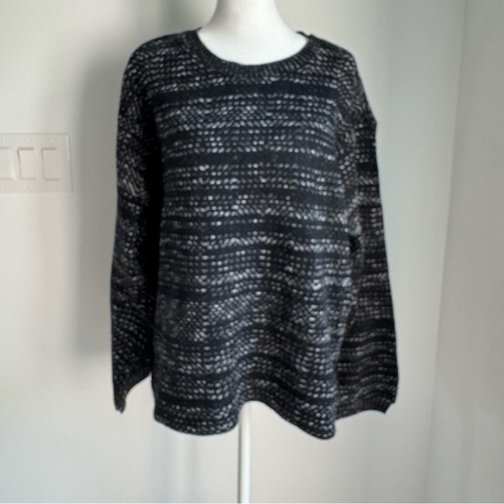 New Lucky Brand Long Sleeve knit Sweater Hi Low Black Women's Large Cotton Blend